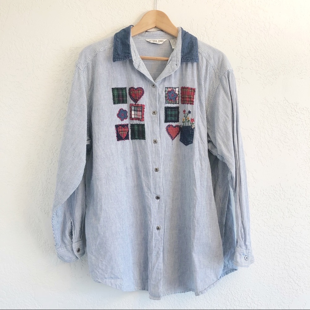 Victoria Jones Woman Striped Embroidered Shirt